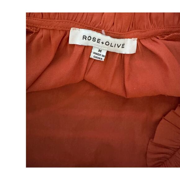 Rose + Olive V Neck Flutter Sleeve Ruffle Top 100% Polyester - Picture 3 of 8